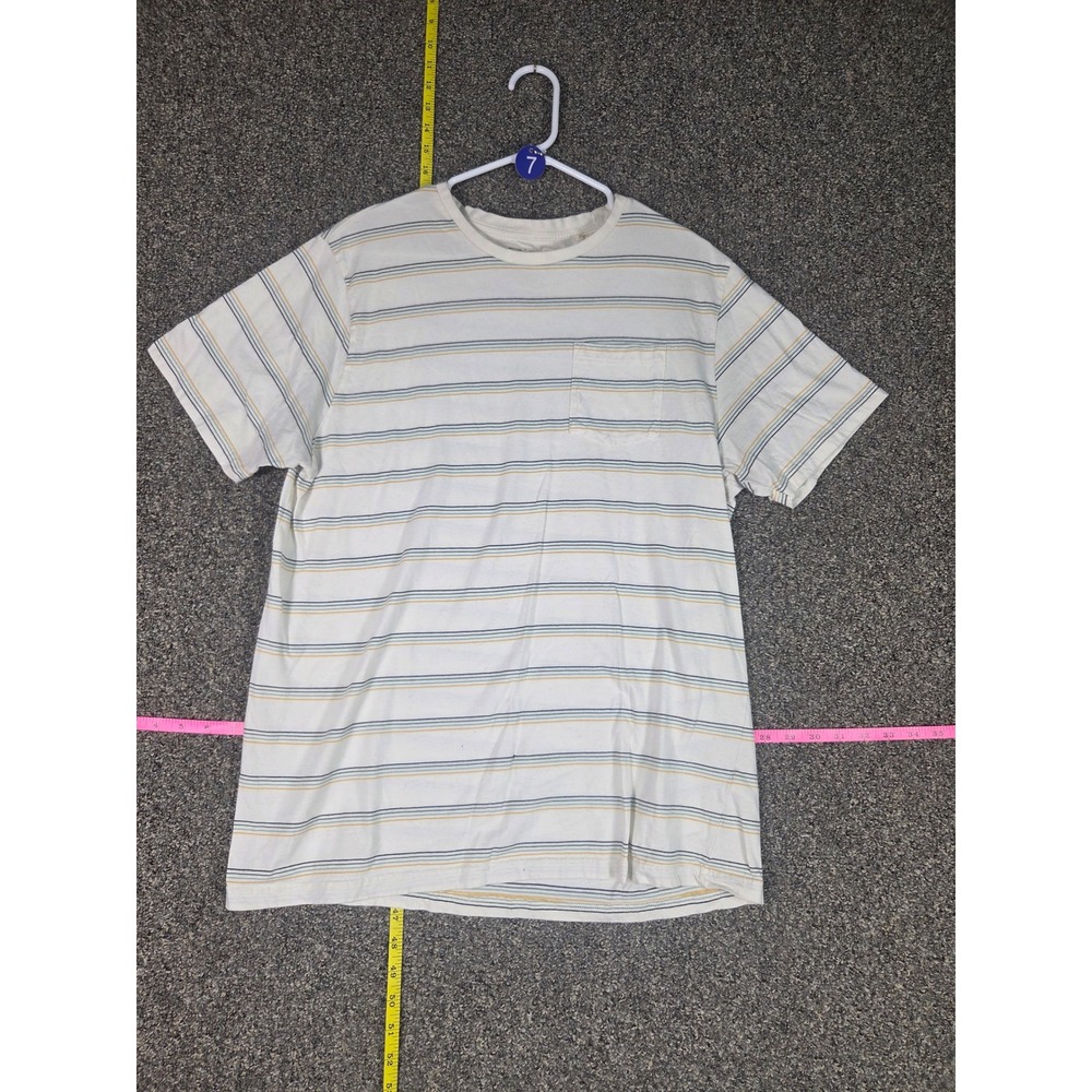 Denim & Flower Ricky Singh T-Shirt Womens XL Cream Striped Pocket Crewneck Tee